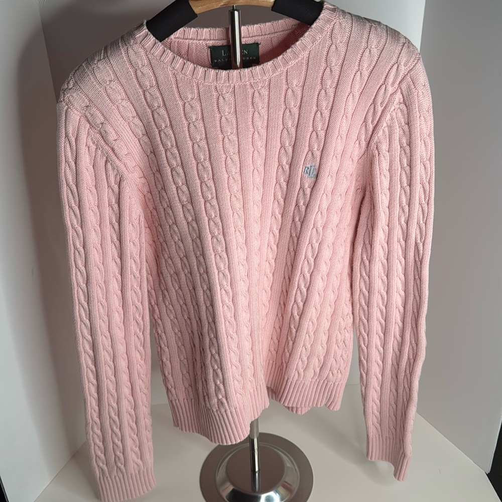 Lauren Ralph Lauren Sweater Womens Small Pink Cable Knit Long Sleeve